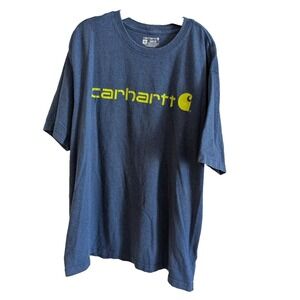 Carhartt Mens XL Short Sleeve Loose Fit T Shirt K195 Blue logo Workware Spellout